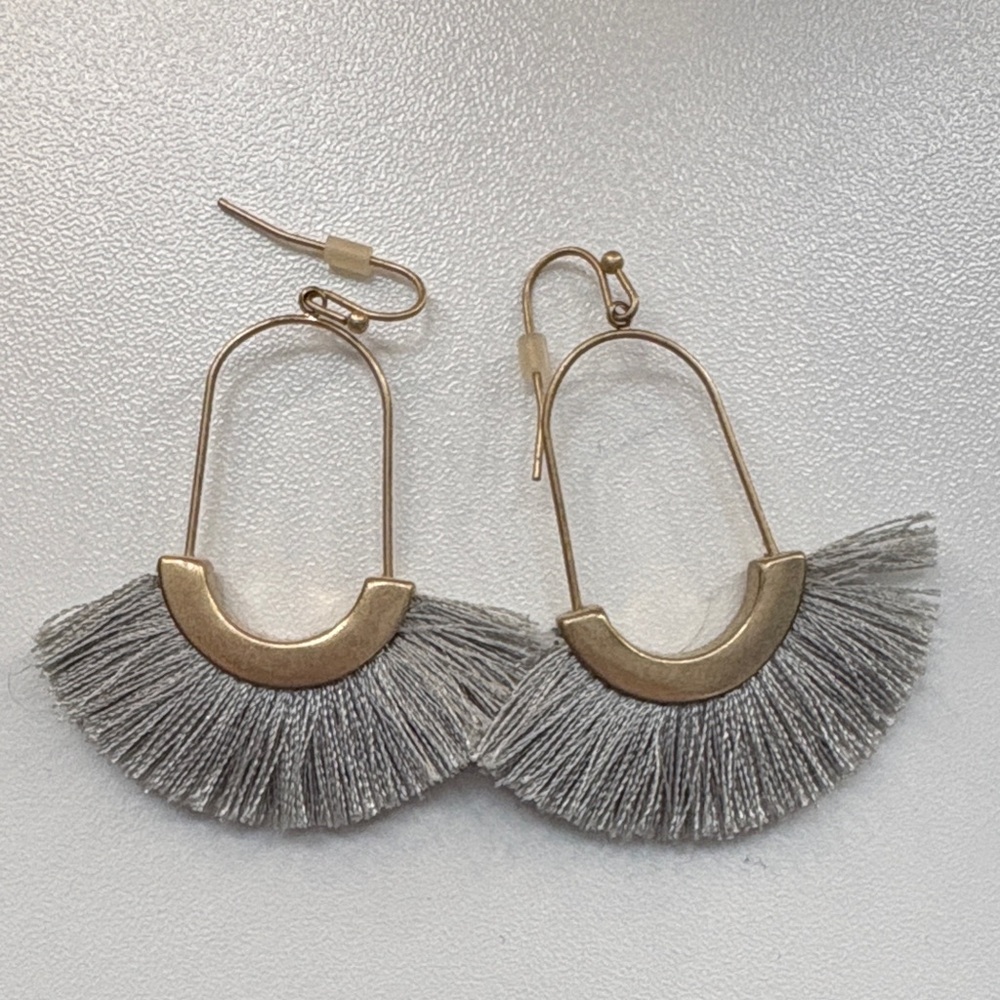 Maurices Gold-Tone Hoop Earrings with Gray Fan Tassels